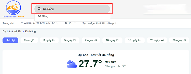 Hôm nay mưa không? Nhập địa chỉ muốn xem thời tiết vào ô tìm kiếm