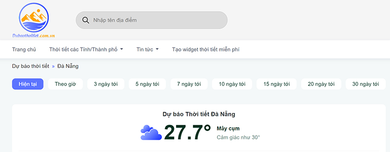 Website sẽ cập nhật dự báo thời tiết theo địa điểm, thời gian mà bạn chọn