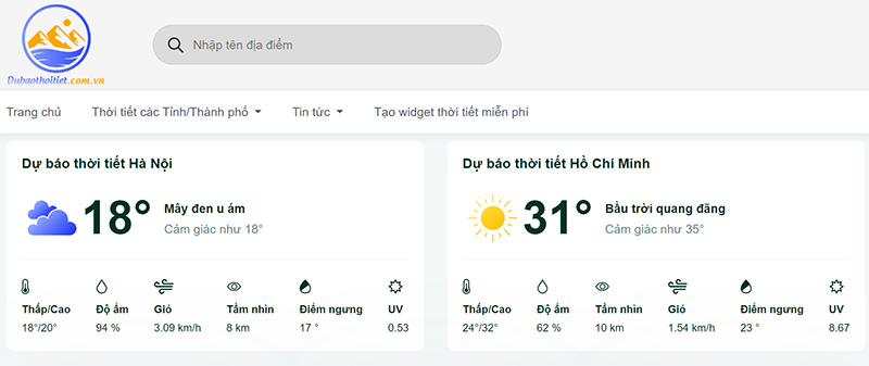 Truy cập vào website thoitiethomnay.me